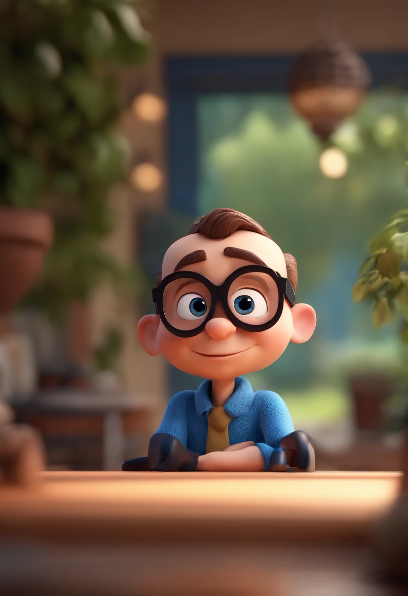 Cartoon character of a man with black glasses and a blue shirt, animation character, Caractere estilizado, animation style rendering, 3D estilizado, Arnold Maya render, 3 d render stylized, toon render keyshot, Personagem 3D, Personagem 3D, 3d rendering stylized, 3 d character render, personagem de desenho animado, Personagem de close up, Pose de personagem,  (Estilo Pixar) (master part:1.2) (Bokeh) (best quality) (pele detalhada) (textura detalhada) (8k) (argila) (Cinematic lighting) (foco nítido