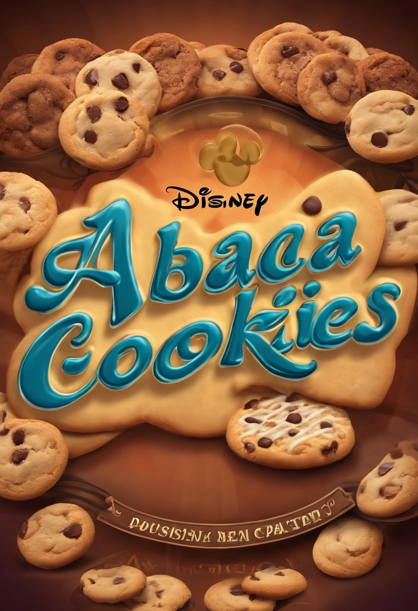 Disney-style logo with title "AbbaCookies" on cookie factory poster