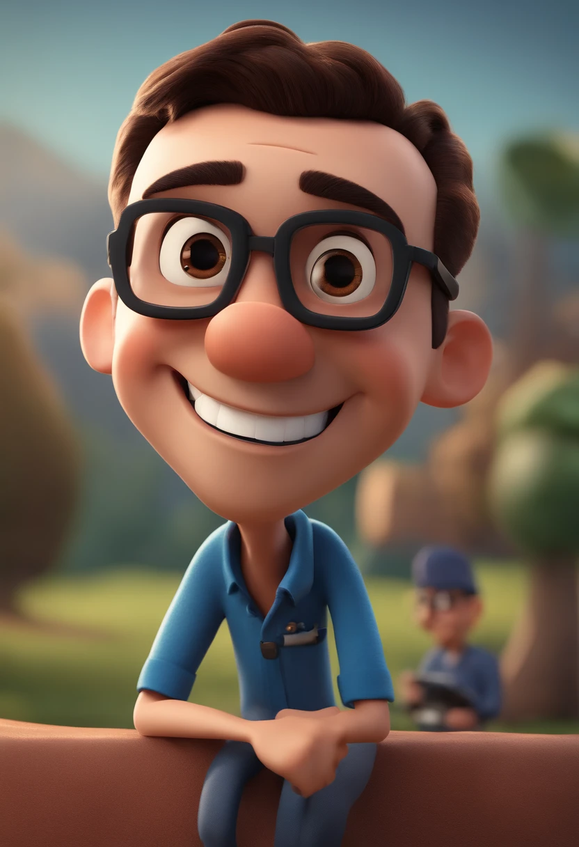 Cartoon character of a man with black glasses and a blue shirt, animation character, Caractere estilizado, animation style rendering, 3D estilizado, Arnold Maya render, 3 d render stylized, toon render keyshot, Personagem 3D, Personagem 3D, 3d rendering stylized, 3 d character render, personagem de desenho animado, Personagem de close up, Pose de personagem,  (Estilo Pixar) (master part:1.2) (Bokeh) (best quality) (pele detalhada) (textura detalhada) (8k) (argila) (Cinematic lighting) (foco nítido