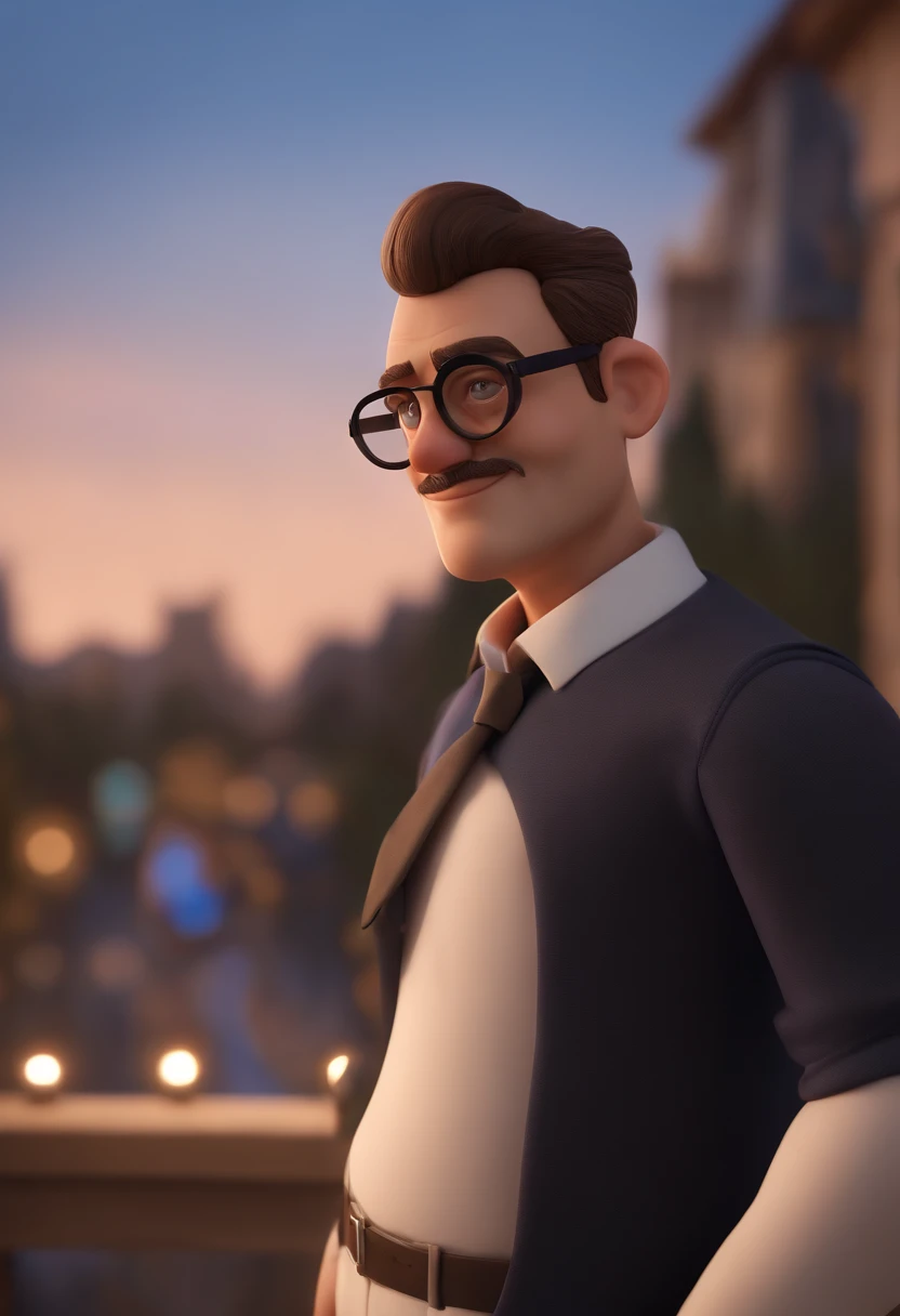 Cartoon character of a man wearing black glasses and a blue shirt, um personagem animado, Caractere estilizado, animation style rendering, 3D estilizado, Arnold Maya render, 3 d render stylized, toon render keyshot, Personagem 3D, Personagem 3D, 3d rendering stylized, 3 d character render, personagem de desenho animado, Personagem de close up, Pose de personagem, (Estilo Pixar) (master part:1.2) (Bokeh) (best quality) (pele detalhada) (textura detalhada) (8k) (argila) (Cinematic lighting) (foco nítido,Senta e vaza a parte superior do corpo