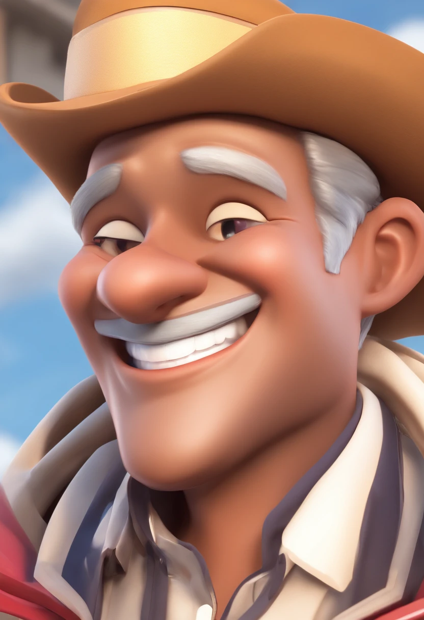 Smiling Man Illustration, sorriso insano, Homem de pele marrom com um sorriso gigante, happily smiling at the camera, sorriso atrevido, he's smiling, sorriso muito grande, Macho sorridente, foto de perfil headshot, rindo sorriso enorme, desenhando no estilo de Arte 3D, c4d, fundo de cor branco puro, estilo disney, estilo pixar render ilustracao Super Detalhe, 8k