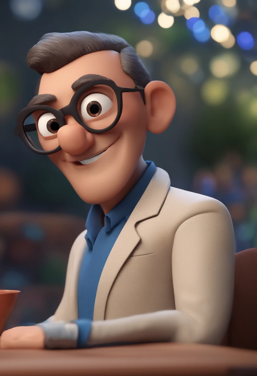 Cartoon character of a man with black glasses and a blue shirt, animation character, Caractere estilizado, animation style rendering, 3D estilizado, Arnold Maya render, 3 d render stylized, toon render keyshot, Personagem 3D, Personagem 3D, 3d rendering stylized, 3 d character render, personagem de desenho animado, Personagem de close up, Pose de personagem, (Estilo Pixar) (master part:1.2) (Bokeh) (best quality) (pele detalhada) (textura detalhada) (8k) (argila) (Cinematic lighting) (foco nítido