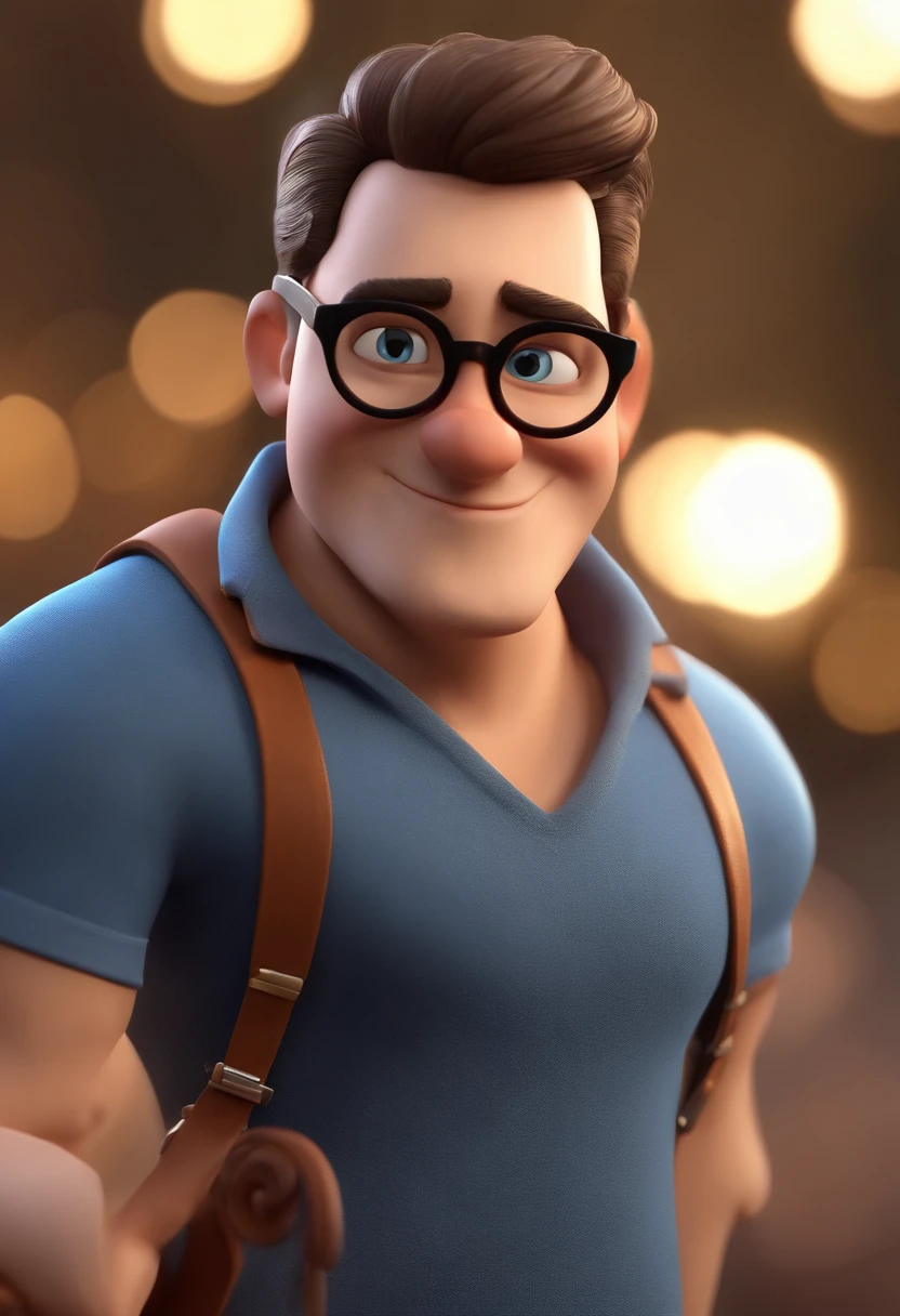 Cartoon character of a man wearing black glasses and a blue shirt, um personagem animado, Caractere estilizado, animation style rendering, 3D estilizado, Arnold Maya render, 3 d render stylized, toon render keyshot, Personagem 3D, Personagem 3D, 3d rendering stylized, 3 d character render, personagem de desenho animado, Personagem de close up, Pose de personagem, (Estilo Pixar) (master part:1.2) (Bokeh) (best quality) (pele detalhada) (textura detalhada) (8k) (argila) (Cinematic lighting) (foco nítido,Senta e vaza a parte superior do corpo