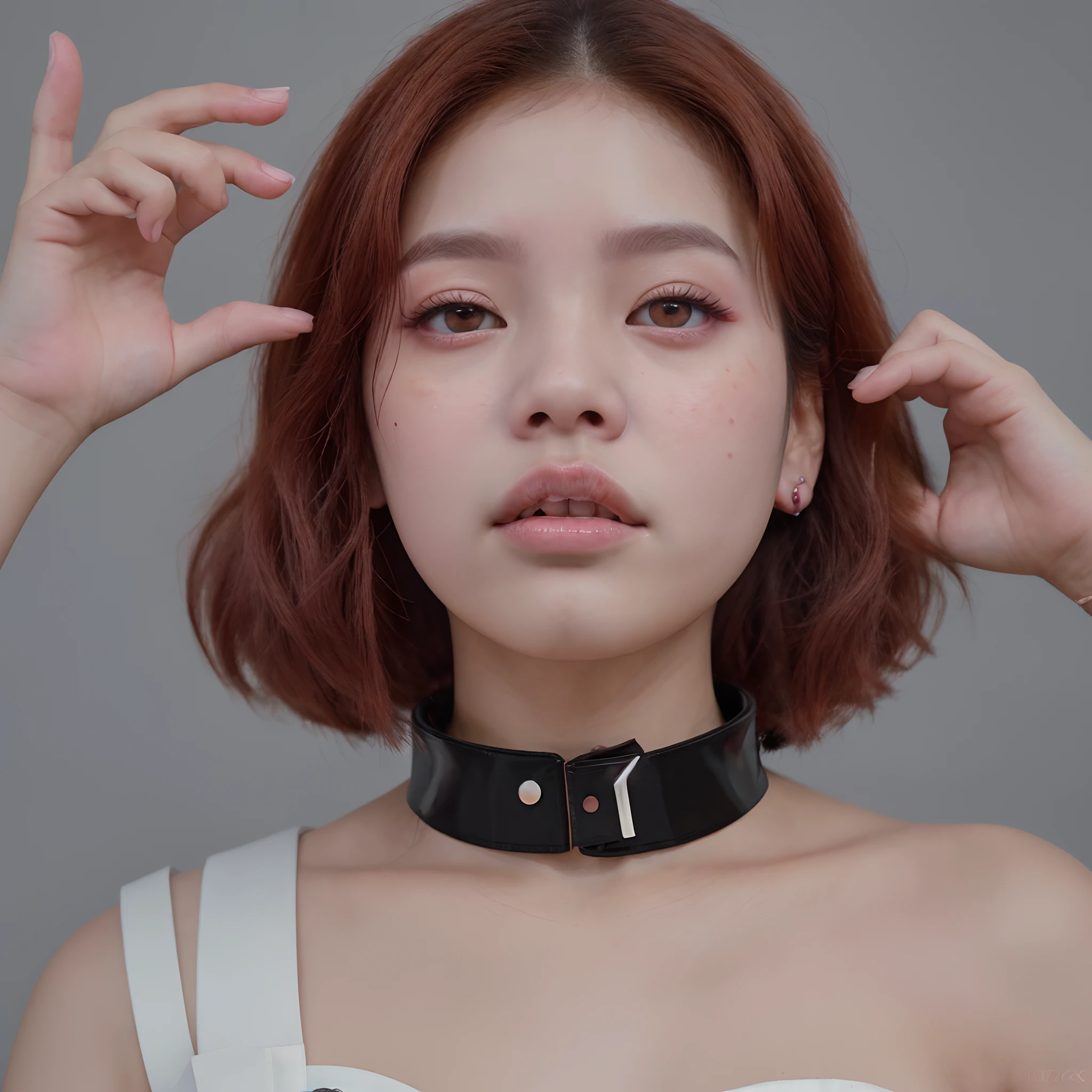 Hay una mujer de ojos azules y pelirroja con collar cuya inicial es una "N", una imagen inspirada en Yanjun Cheng, tumblr, realismo, Blackpink Jennie, Retrato de Jisoo de Blackpink, ulzzang, Jisoo de Blackpink,Sun Yunjoo, Jinyoung Shin, Heonhwa Choe, Jaeyeon Nam, Chica coreana
