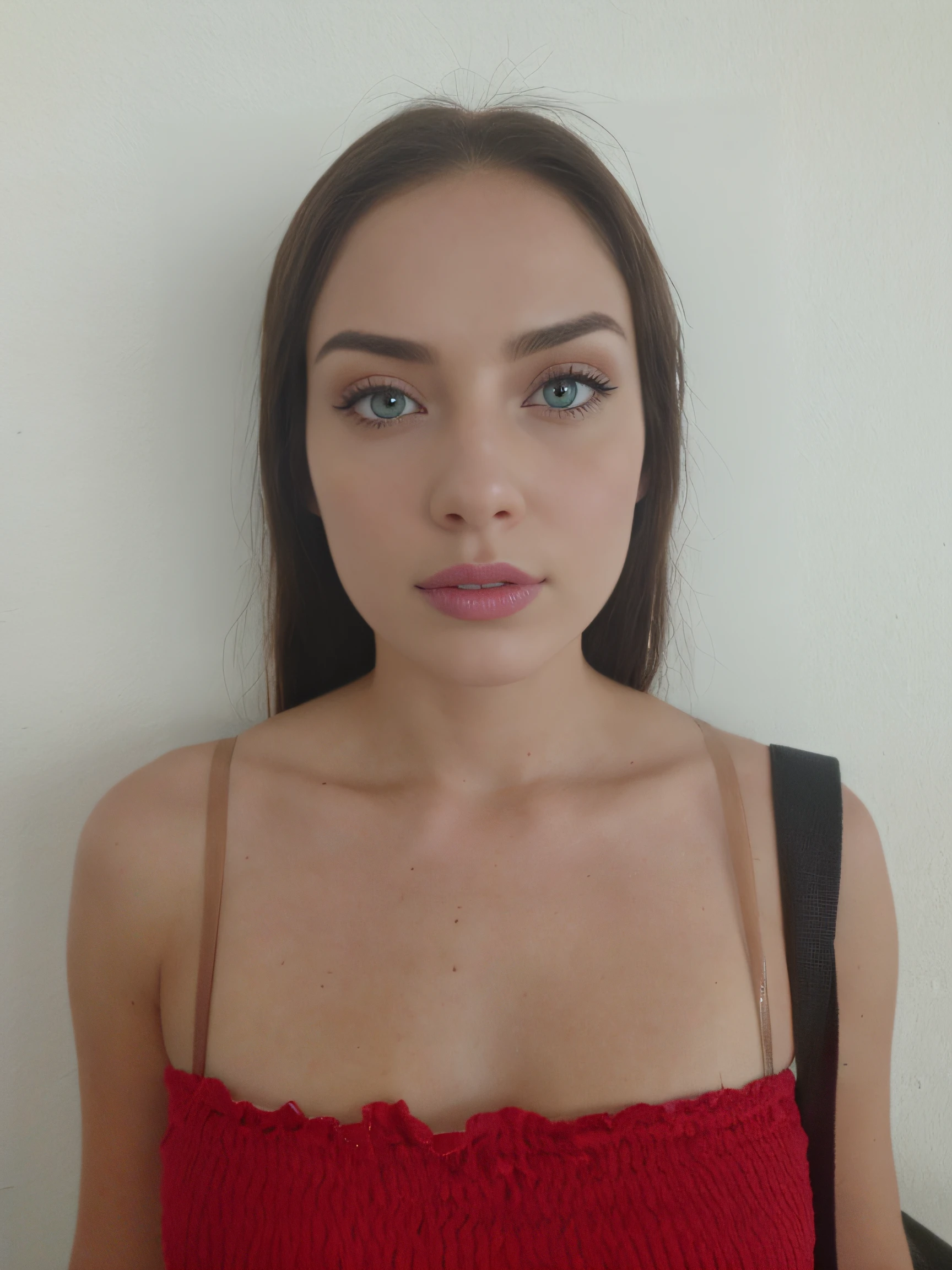 a woman (27 years old) keeping the same face, bright green eye, Aimee Lou Wood, Ana de armas, fine detailed eyes, retracted pupils, Fine quality bright eye, same color for both eyes, same expression, retracted pupil, same clothes, same body, fine quality hair, same color, arrogant smile, bold sexy smile, arrogant sexy look. 32k image, professional Photography, highest quality. closed lips, closed mouth.