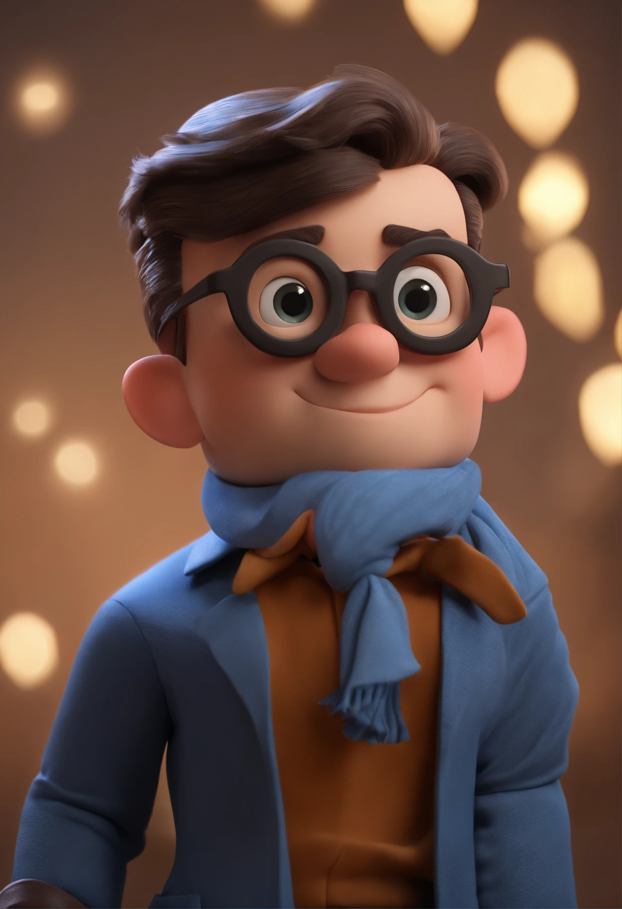 Cartoon character of a man wearing black glasses and a blue shirt, um personagem animado, Caractere estilizado, animation style rendering, 3D estilizado, Arnold Maya render, 3 d render stylized, toon render keyshot, Personagem 3D, Personagem 3D, 3d rendering stylized, 3 d character render, personagem de desenho animado, Personagem de close up, Pose de personagem, (Estilo Pixar) (master part:1.2) (Bokeh) (best quality) (pele detalhada) (textura detalhada) (8k) (argila) (Cinematic lighting) (foco nítido，Senta e vaza a parte superior do corpo