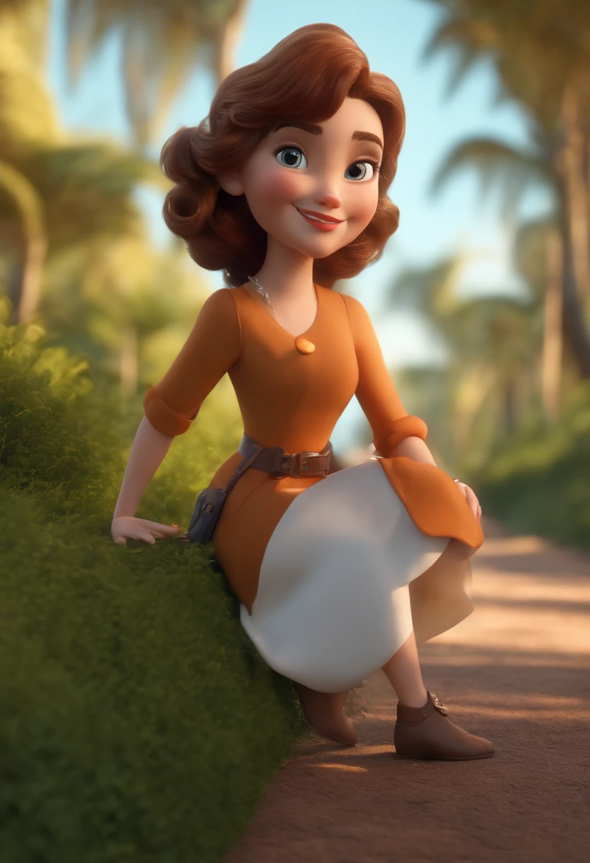 personagem dos desenhos animados de uma mulher com vestido azul de bolinhas brancas Mangas bufantes, animation character, Caractere estilizado, animation style rendering, 3D estilizado, Arnold Maya render, 3 d render stylized, toon render keyshot, Personagem 3D, Personagem 3D, 3d rendering stylized, 3 d character render, personagem de desenho animado, Personagem de close up, Pose de personagem, (Estilo Pixar) (master part:1.2) (Bokeh) (best quality) (pele detalhada) (textura detalhada) (8k) (marrom) (Cinematic lighting) (foco nítido) cabelo curto preto, liso