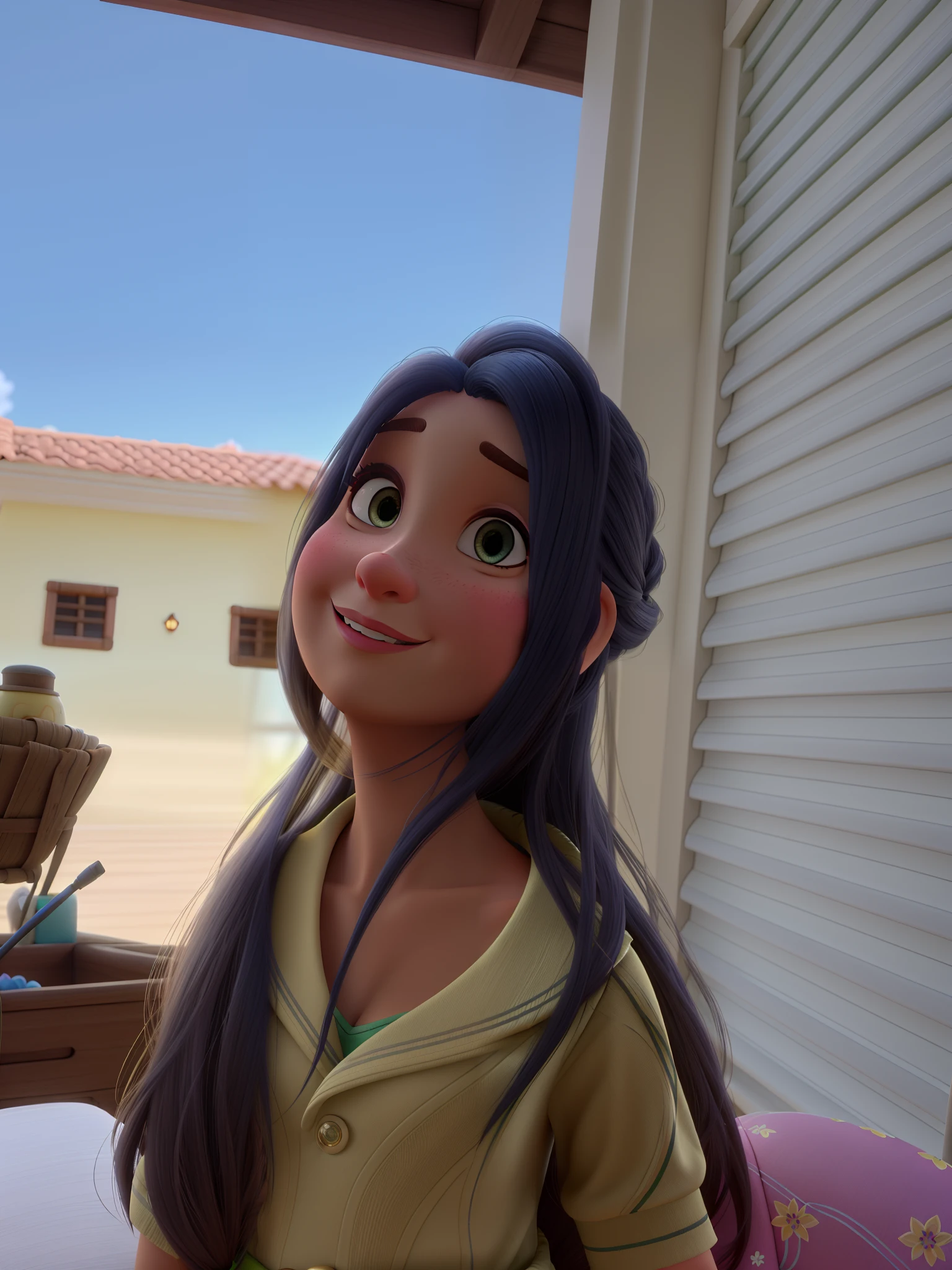 uma mulher brancade cabelos lisos no estilo Disney pixar, alta qualidade, melhor qualidade, em uma floresta encantada