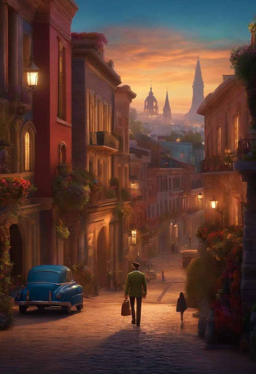 A city councilman looking at a dream project inspired by Pixar animation, de perto. The character takes center stage with captivating facial expressions, oferecendo um toque de irrealidade