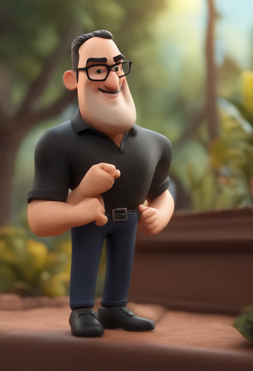Cartoon character of a man with black glasses and a black polo shirt, cabelo liso, With beard and old school tattoo on his arm, animation character, Caractere estilizado, animation style rendering, 3D estilizado, Arnold Maya render, 3 d render stylized, toon render keyshot, Personagem 3D, Personagem 3D, 3d rendering stylized, 3 d character render, personagem de desenho animado, Personagem de close up, Pose de personagem, (Estilo Pixar) (master part:1.2) (Bokeh) (best quality) (pele detalhada) (textura detalhada) (8k) (argila) (Cinematic lighting) (foco nítido