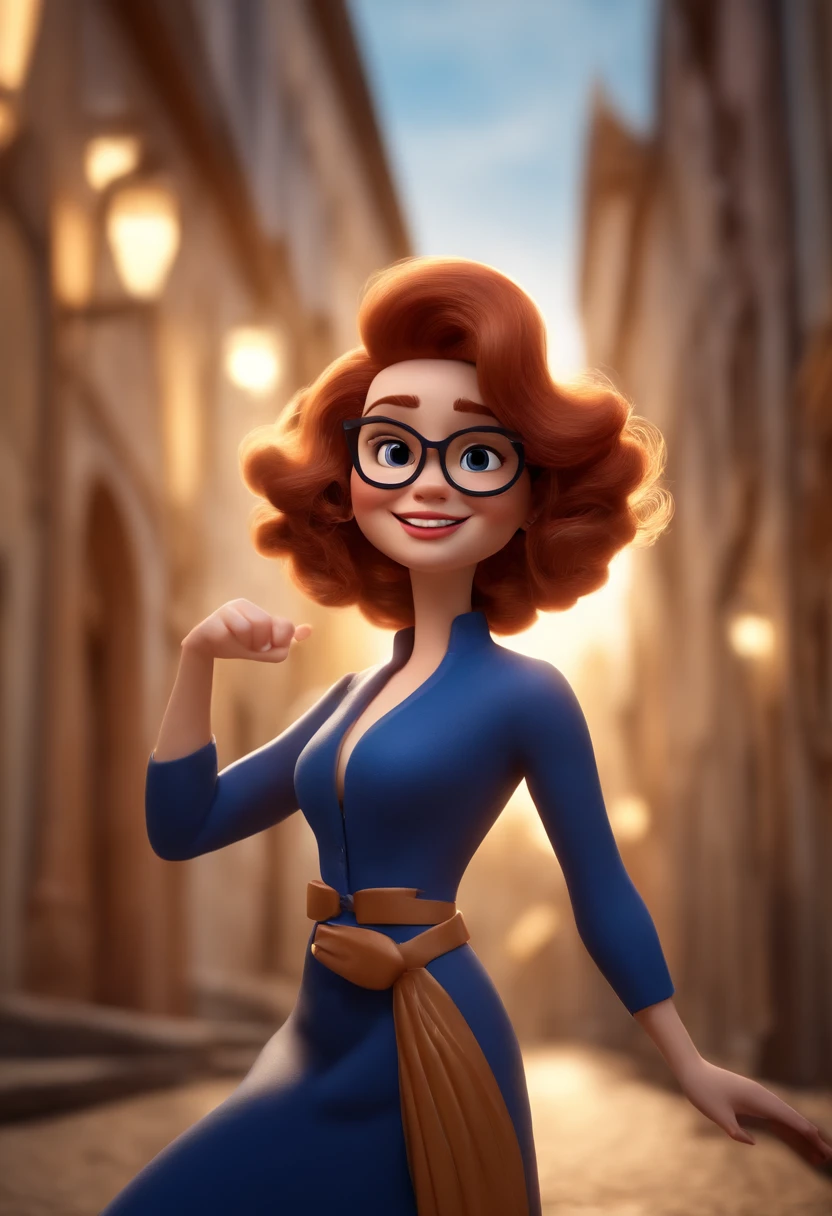 personagem dos desenhos animados de uma mulher com vestido azul de bolinhas brancas Mangas bufantes, animation character, Caractere estilizado, animation style rendering, 3D estilizado, Arnold Maya render, 3 d render stylized, toon render keyshot, Personagem 3D, Personagem 3D, 3d rendering stylized, 3 d character render, personagem de desenho animado, Personagem de close up, Pose de personagem, (Estilo Pixar) (master part:1.2) (Bokeh) (best quality) (pele detalhada) (textura detalhada) (8k) (marrom) (Cinematic lighting) (foco nítido) cabelo curto preto, liso