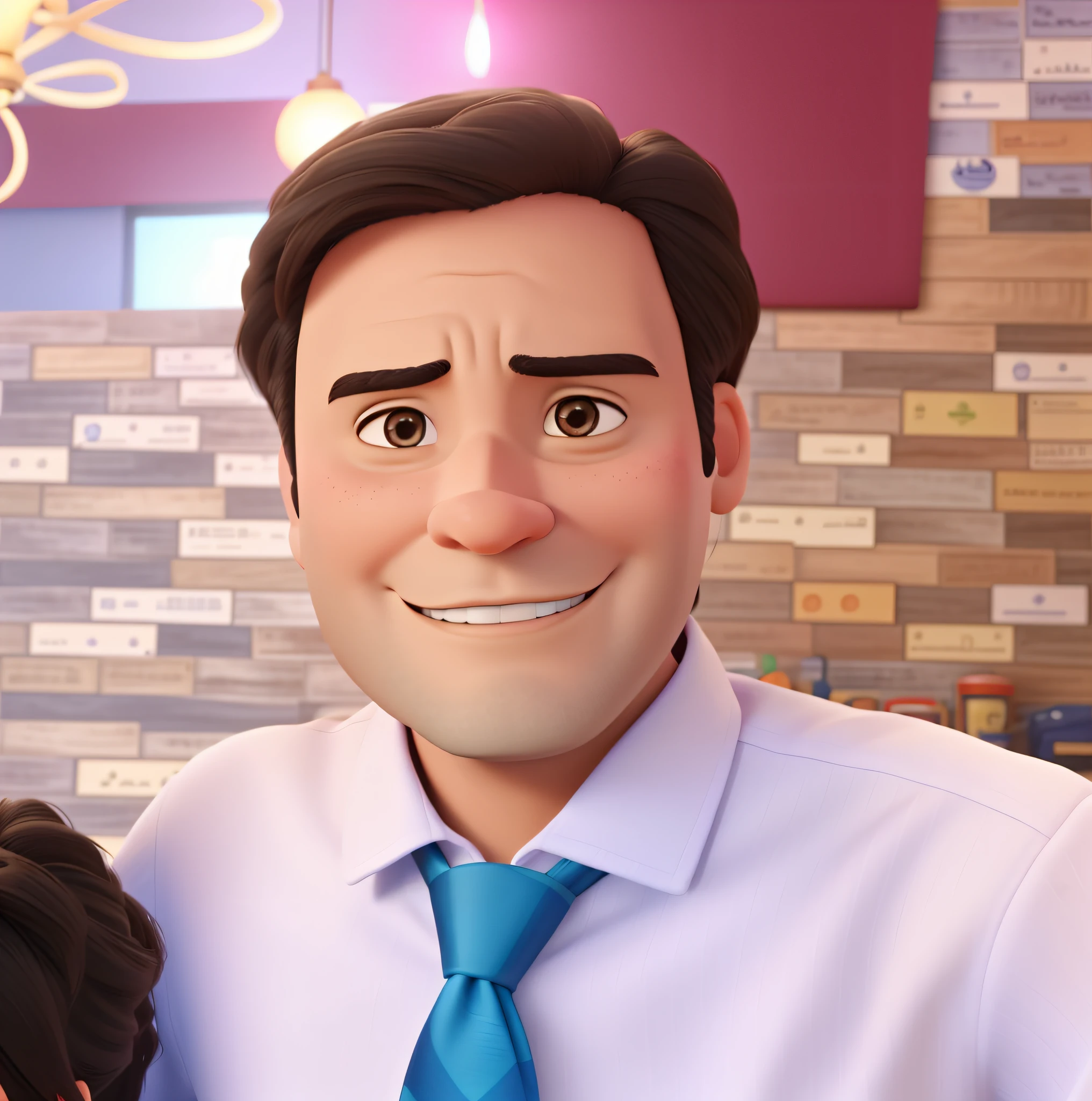 Crie um cartaz no estilo disney pixar com minha foto. Homem oriental, University professor and neurologist. Background behind a renowned doctor's office