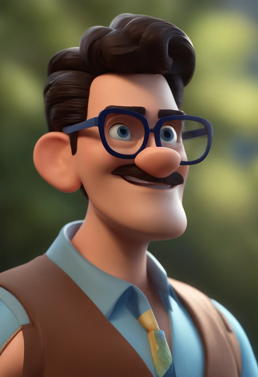 Cartoon character of a man with black glasses and a blue shirt, animation character, Caractere estilizado, animation style rendering, 3D estilizado, Arnold Maya render, 3 d render stylized, toon render keyshot, Personagem 3D, Personagem 3D, 3d rendering stylized, 3 d character render, personagem de desenho animado, Personagem de close up, Pose de personagem, (Estilo Pixar) (master part:1.2) (Bokeh) (best quality) (pele detalhada) (textura detalhada) (8k) (argila) (Cinematic lighting) (foco nítido