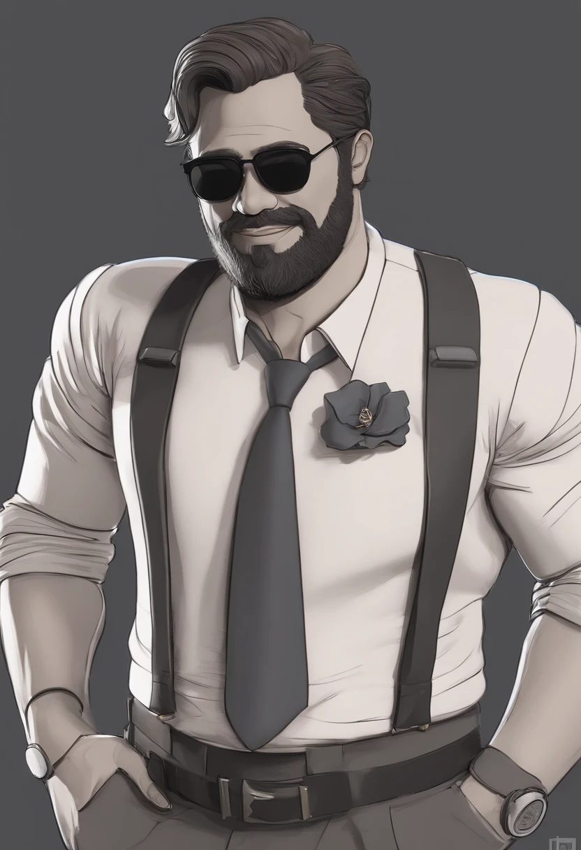 Personagem de desenho animado de um homem careca de barba curta, with a badge hanging around his neck, Photo of the same badge as the man, Wearing black glasses and a blue shirt, um personagem animado, Caractere estilizado, animation style rendering, 3D estilizado, Arnold Maya render, 3 d render stylized, toon render keyshot, Personagem 3D, Personagem 3D, 3d rendering stylized, 3 d character render, personagem de desenho animado, Personagem de close up, Pose de personagem, (Estilo Pixar) (master part:1.2) (Bokeh) (best quality) (pele detalhada) (textura detalhada) (8k) (argila) (Cinematic lighting) (foco nítido,Senta e vaza a parte superior do corpo