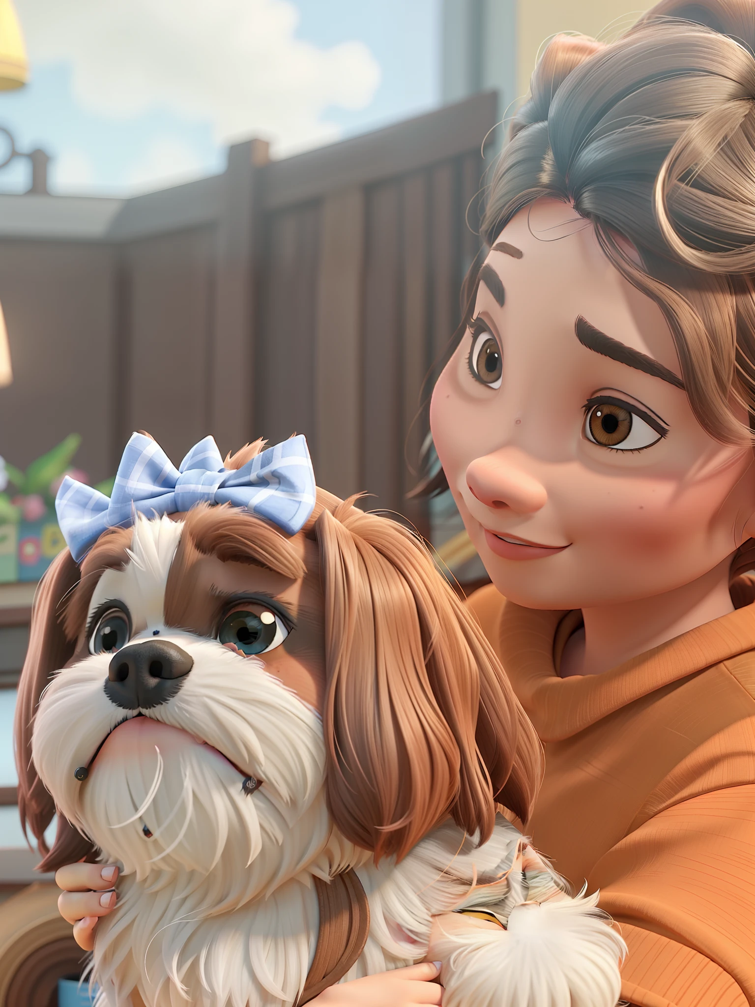 Woman and dog shih tzu, Disney pixar |