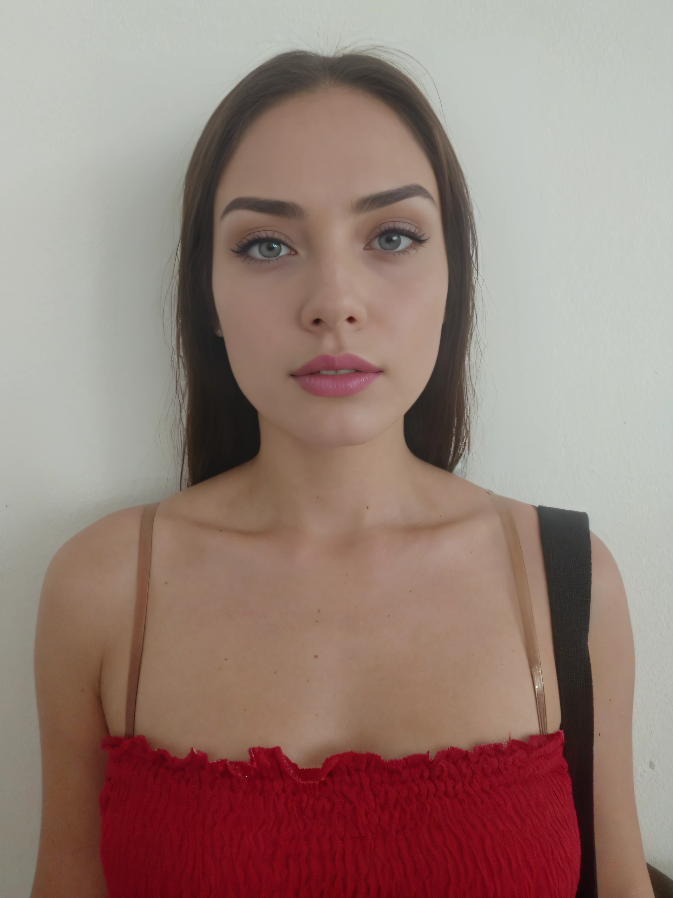 a woman (27 years old) keeping the same face, bright green eye, Aimee Lou Wood, Ana de armas, fine detailed green eyes, retracted pupils, Fine quality bright green eye, same color for both eyes, same expression, retracted pupil, same clothes, same body, fine quality hair, same color, arrogant smile, bold sexy smile, arrogant sexy look. 32k image, professional Photography, highest quality. closed lips, closed mouth.