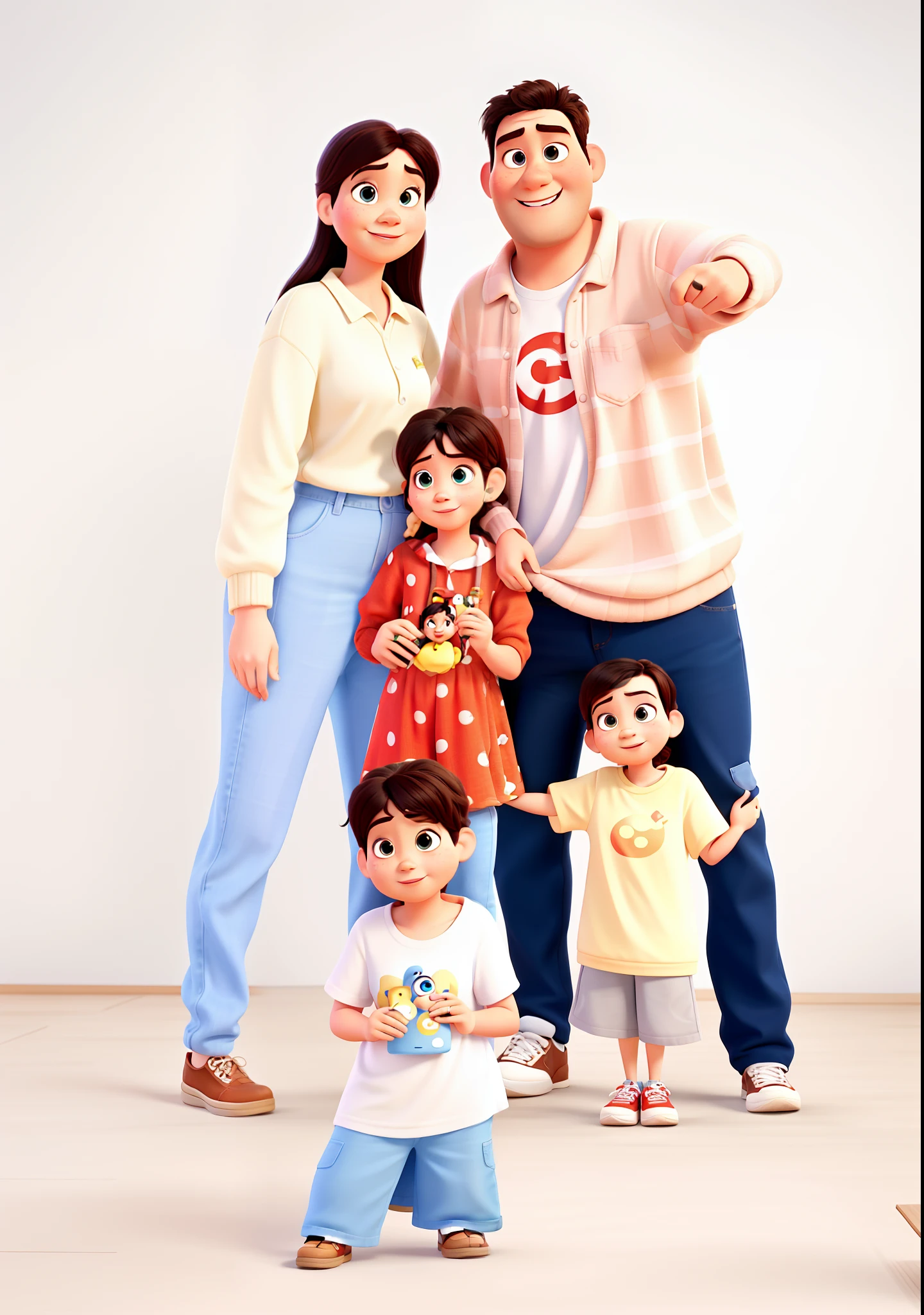 Pixar-style family, Pai, mother and three children