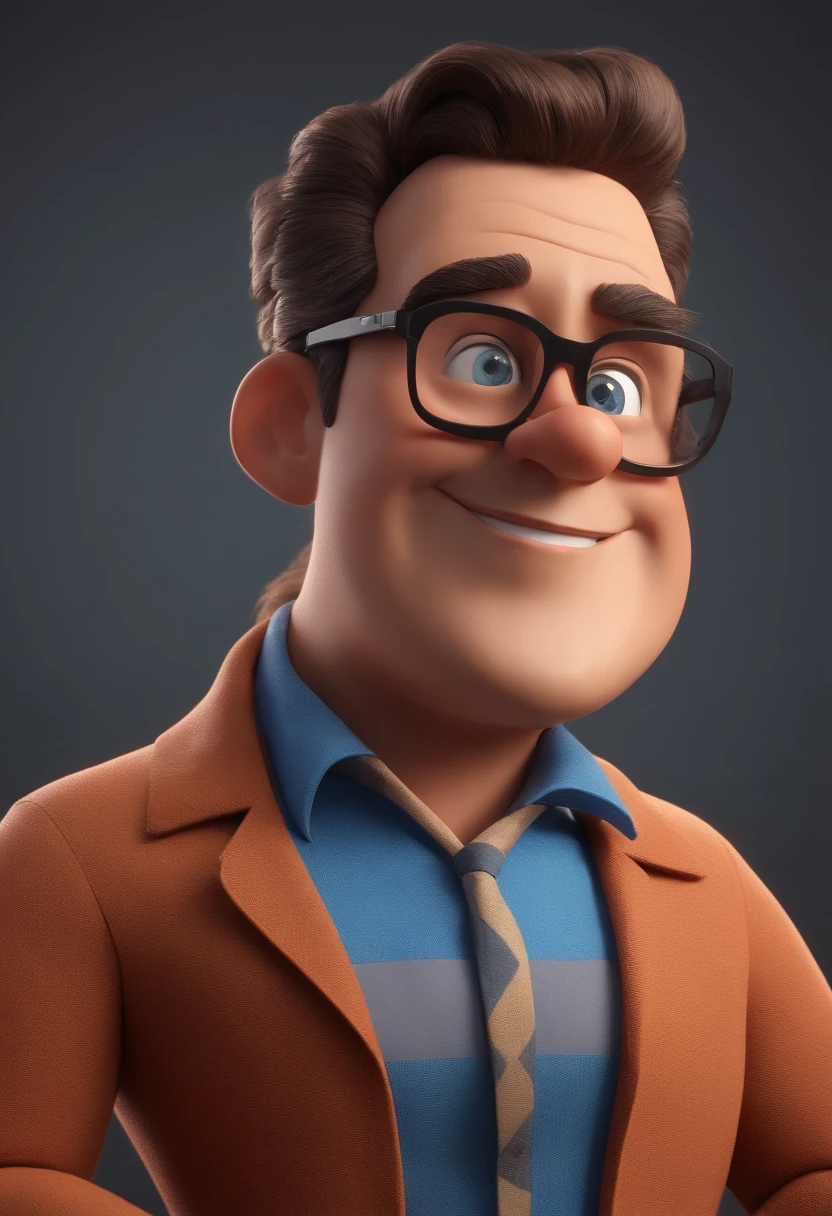 Cartoon character of a man with black glasses and a blue shirt, animation character, Caractere estilizado, animation style rendering, 3D estilizado, Arnold Maya render, 3 d render stylized, toon render keyshot, Personagem 3D, Personagem 3D, 3d rendering stylized, 3 d character render, personagem de desenho animado, Personagem de close up, Pose de personagem,  (Estilo Pixar) (master part:1.2) (Bokeh) (best quality) (pele detalhada) (textura detalhada) (8k) (argila) (Cinematic lighting) (foco nítido