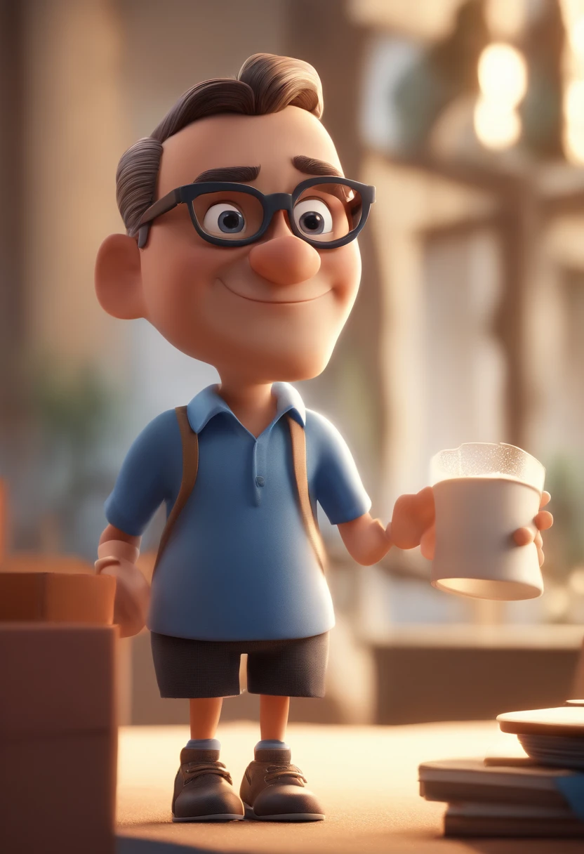 Cartoon character of a man with black glasses and a blue shirt, animation character, Caractere estilizado, animation style rendering, 3D estilizado, Arnold Maya render, 3 d render stylized, toon render keyshot, Personagem 3D, Personagem 3D, 3d rendering stylized, 3 d character render, personagem de desenho animado, Personagem de close up, Pose de personagem,  (Estilo Pixar) (master part:1.2) (Bokeh) (best quality) (pele detalhada) (textura detalhada) (8k) (argila) (Cinematic lighting) (foco nítido