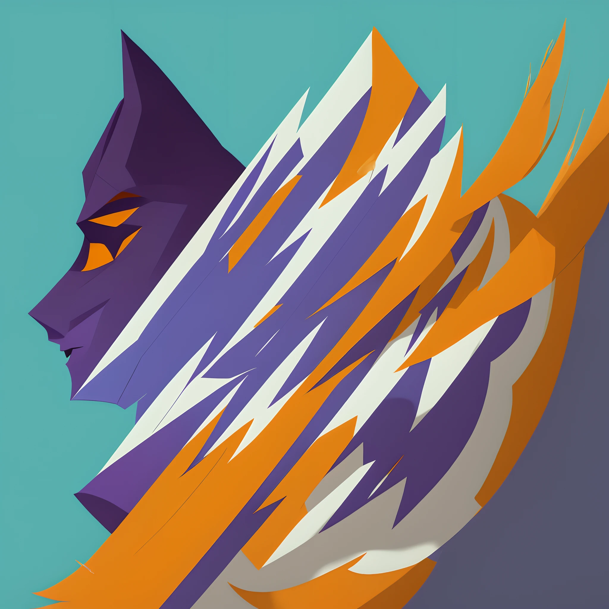 Arte para logotipo, Hand-drawn minimalist style, uma montanha grande, duas montanhas menores ao redor, sol poente na lateral. Cores roxo, azul e laranja