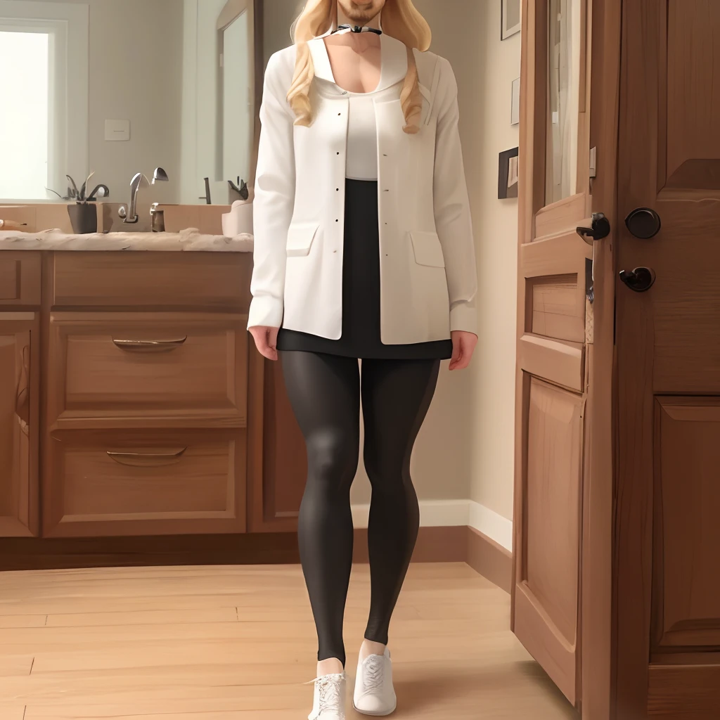 a blond Little beard Full body tights Full eyebrow shave
