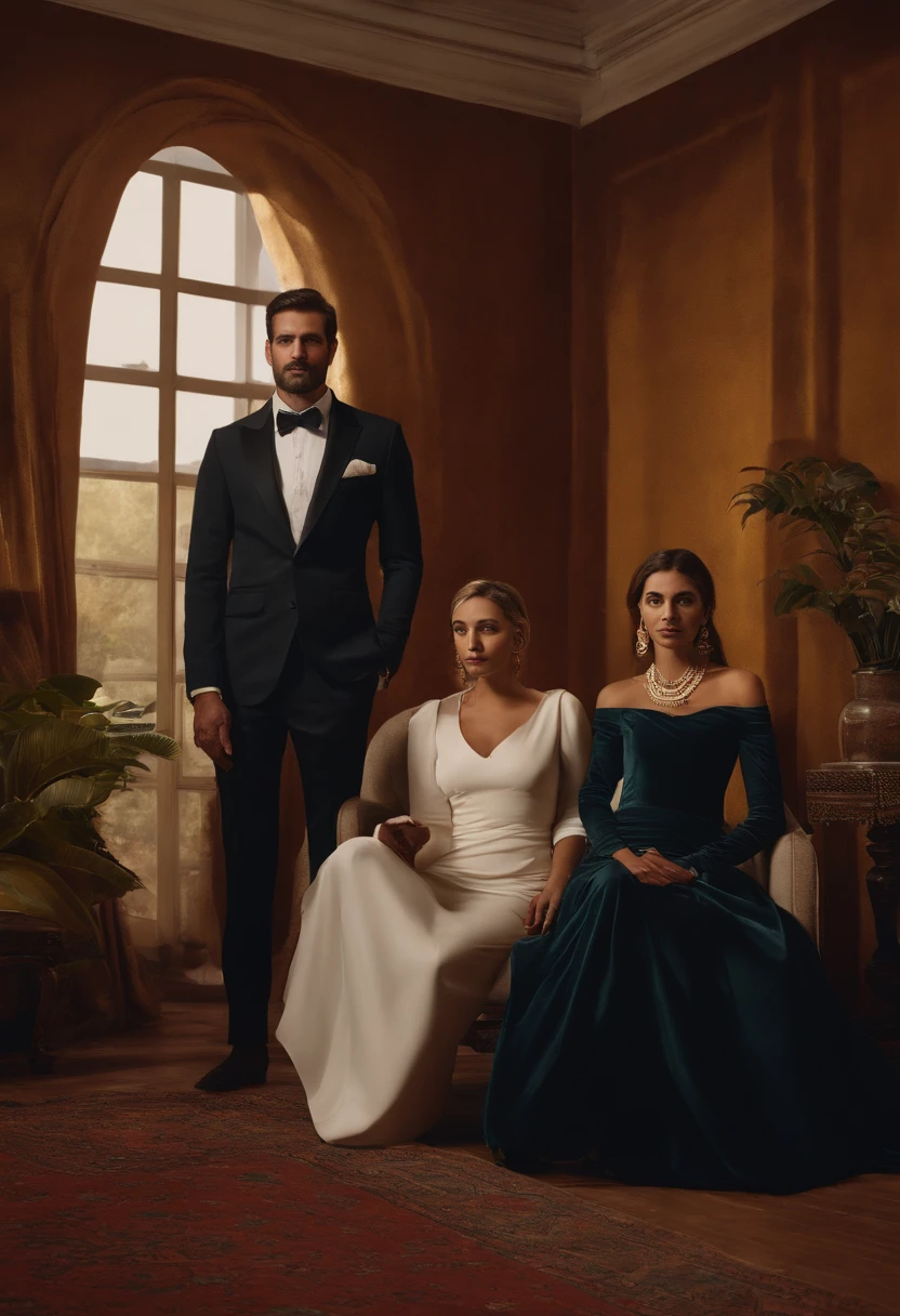 There is a man and a woman together in a living room, Retrato de duas pessoas, Ghutra e Egal, In the background, comissionado, medium shot of two characters, Ayanamikodon e Irakli Nadar, Casal feliz, retrato de casal, retrato de casais, Thomas Anthony e Malika Favre, hannah yata charlie immer