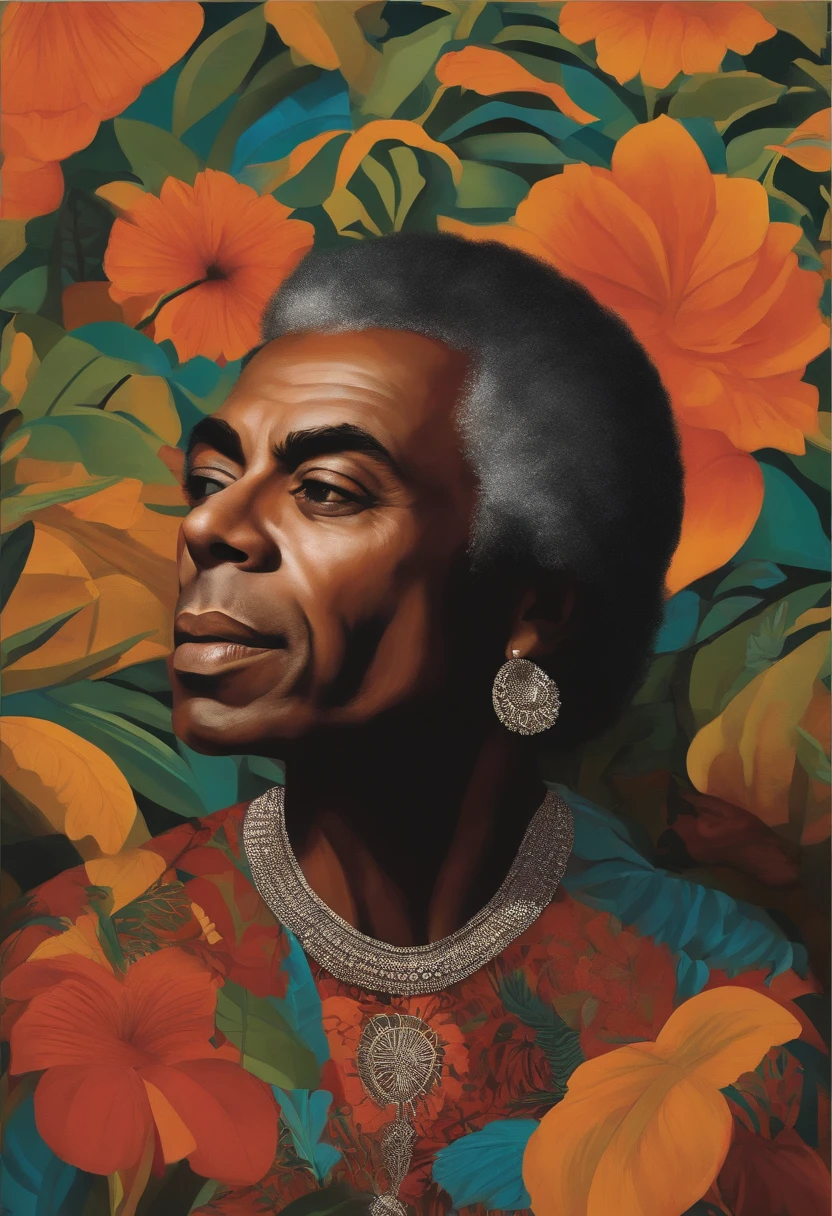 gilberto gil estilo desenho simples, negro e calvo