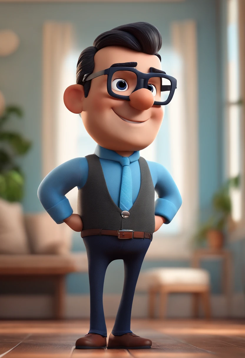 Cartoon character of a man with black glasses and a blue shirt, animation character, Caractere estilizado, animation style rendering, 3D estilizado, Arnold Maya render, 3 d render stylized, toon render keyshot, Personagem 3D, Personagem 3D, 3d rendering stylized, 3 d character render, personagem de desenho animado, Personagem de close up, Pose de personagem, (Estilo Pixar) (master part:1.2) (Bokeh) (best quality) (pele detalhada) (textura detalhada) (8k) (argila) (Cinematic lighting) (foco nítido
