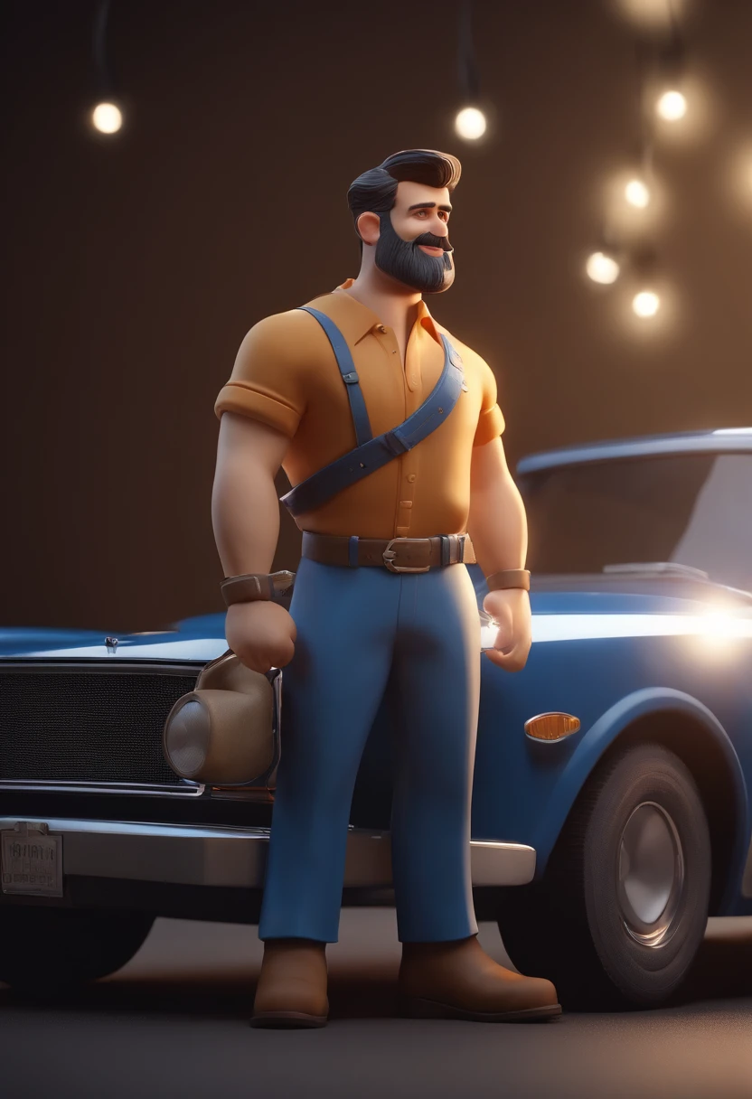 personagem dos desenhos animados inspirado na picar, de um homem cabelo loiro e barba, com mais de 30 anos, e uma camisa azul, animation character, Caractere estilizado, animation style rendering, 3D estilizado, Arnold Maya render, 3 d render stylized, toon render keyshot, Personagem 3D, Personagem 3D, 3d rendering stylized, 3 d character render, personagem de desenho animado, Personagem de close up, Pose de personagem, (Estilo Pixar) (master part:1.2) (Bokeh) (best quality) (pele detalhada) (textura detalhada) (8k) (argila) (Cinematic lighting) (foco nítido