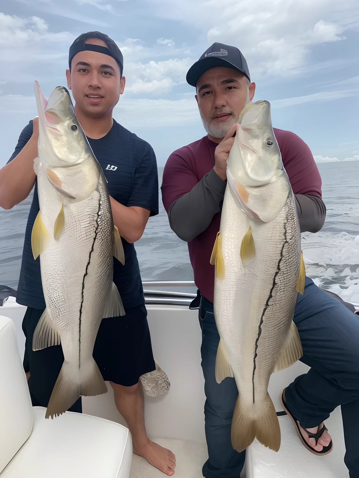 dois homens segurando dois peixes grandes em um barco, tirado no iphone 14 pro, f 3. 4, peixes no fundo, f 3.5, f3.5, f 3. 5, Directed by: Tom Wänerstrand, f3.2, tirado no iphone 1 3 pro, Homem de 30 anos, f4.5