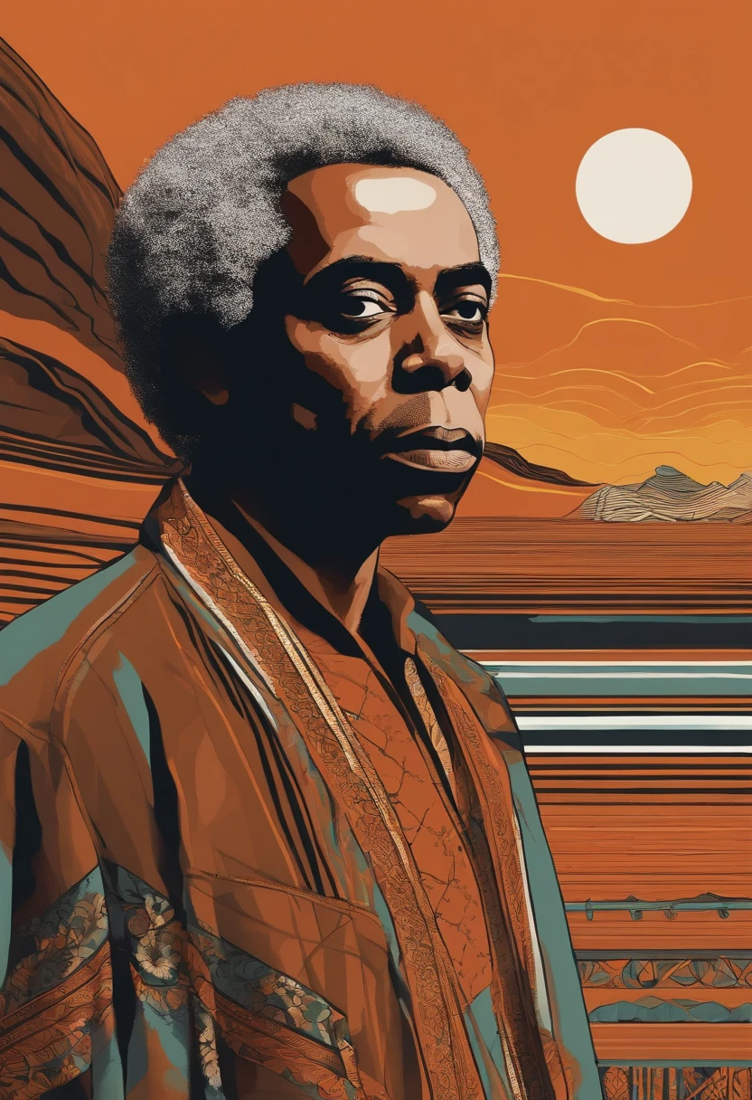 gilberto gil negro e calvo desenho minimalista 2d mostrando apenas o rosto de frente sem fundo