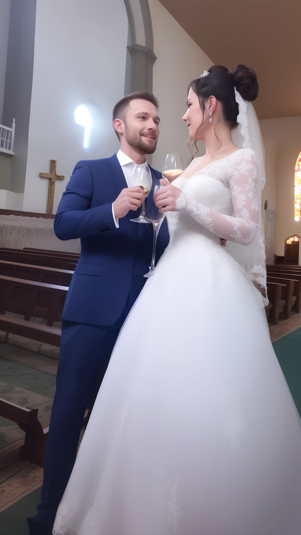 Bride and groom standing in church with wine glasses in hand, Directed by: Nandor Soldier, noivos, foto do casamento, 🤬 🤮 💕 🎀, Directed by: Márta Lacza, Directed by: Milton Menasco, Directed by: David Ruby, by Beta Vukanović, ástor alexander, por Fede Galicia