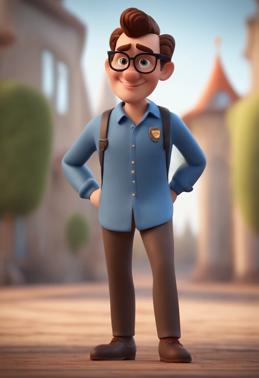 Cartoon character of a man with black glasses and a blue shirt, animation character, Caractere estilizado, animation style rendering, 3D estilizado, Arnold Maya render, 3 d render stylized, toon render keyshot, Personagem 3D, Personagem 3D, 3d rendering stylized, 3 d character render, personagem de desenho animado, Personagem de close up, Pose de personagem,  (Estilo Pixar) (master part:1.2) (Bokeh) (best quality) (pele detalhada) (textura detalhada) (8k) (argila) (Cinematic lighting) (foco nítido