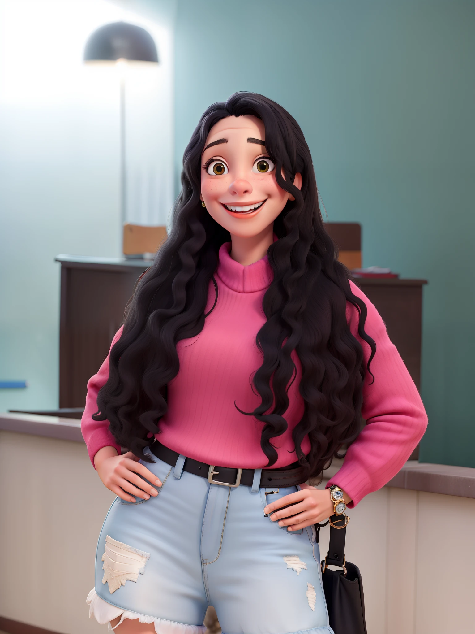 Mulher nova sorrindo em uma escola