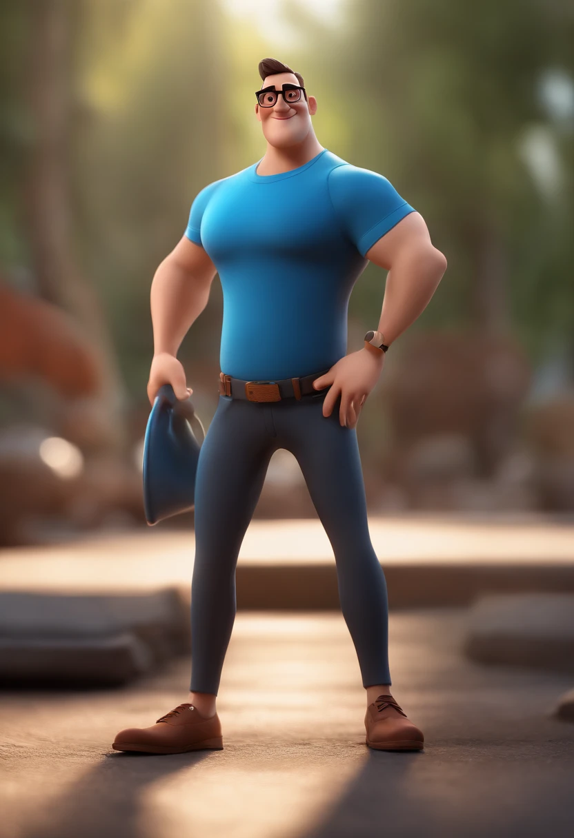 Cartoon character of a man with black glasses and a blue shirt, animation character, Caractere estilizado, animation style rendering, 3D estilizado, Arnold Maya render, 3 d render stylized, toon render keyshot, Personagem 3D, Personagem 3D, 3d rendering stylized, 3 d character render, personagem de desenho animado, Personagem de close up, Pose de personagem, (Estilo Pixar) (master part:1.2) (Bokeh) (best quality) (pele detalhada) (textura detalhada) (8k) (argila) (Cinematic lighting) (foco nítido