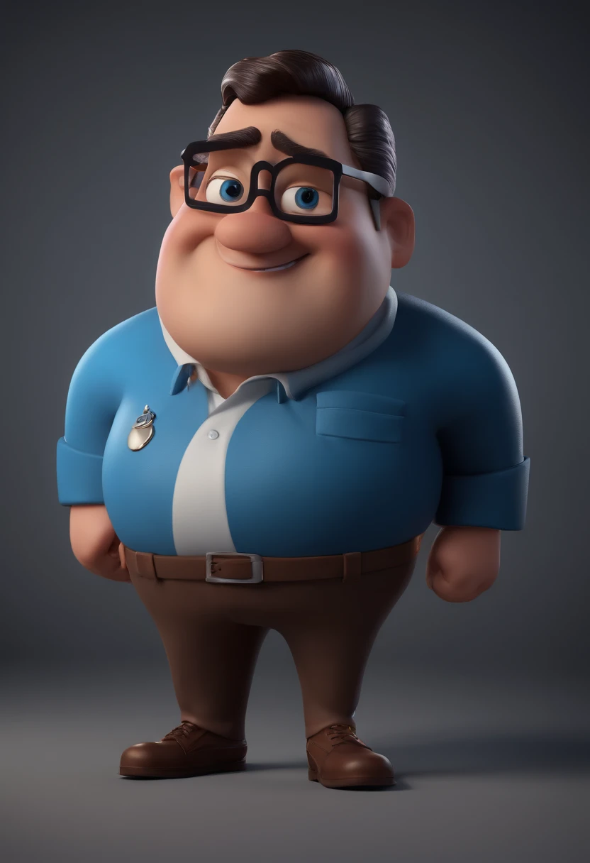 Cartoon character of a man with black glasses and a blue shirt, animation character, Caractere estilizado, animation style rendering, 3D estilizado, Arnold Maya render, 3 d render stylized, toon render keyshot, Personagem 3D, Personagem 3D, 3d rendering stylized, 3 d character render, personagem de desenho animado, Personagem de close up, Pose de personagem, (Estilo Pixar) (master part:1.2) (Bokeh) (best quality) (pele detalhada) (textura detalhada) (8k) (argila) (Cinematic lighting) (foco nítido