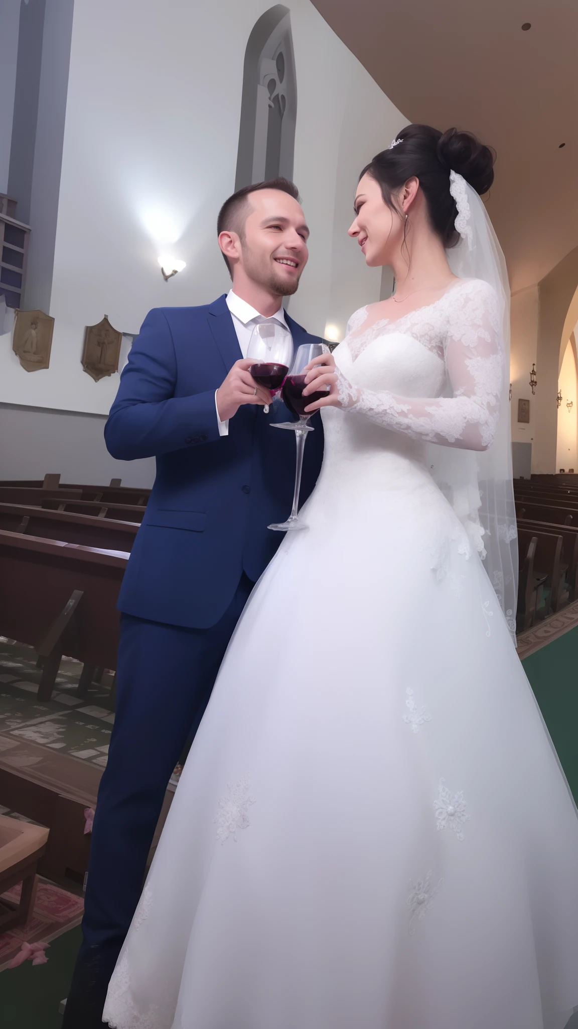Bride and groom standing in church with wine glasses in hand, Directed by: Nandor Soldier, noivos, foto do casamento, 🤬 🤮 💕 🎀, Directed by: Márta Lacza, Directed by: Milton Menasco, Directed by: David Ruby, by Beta Vukanović, ástor alexander, por Fede Galicia