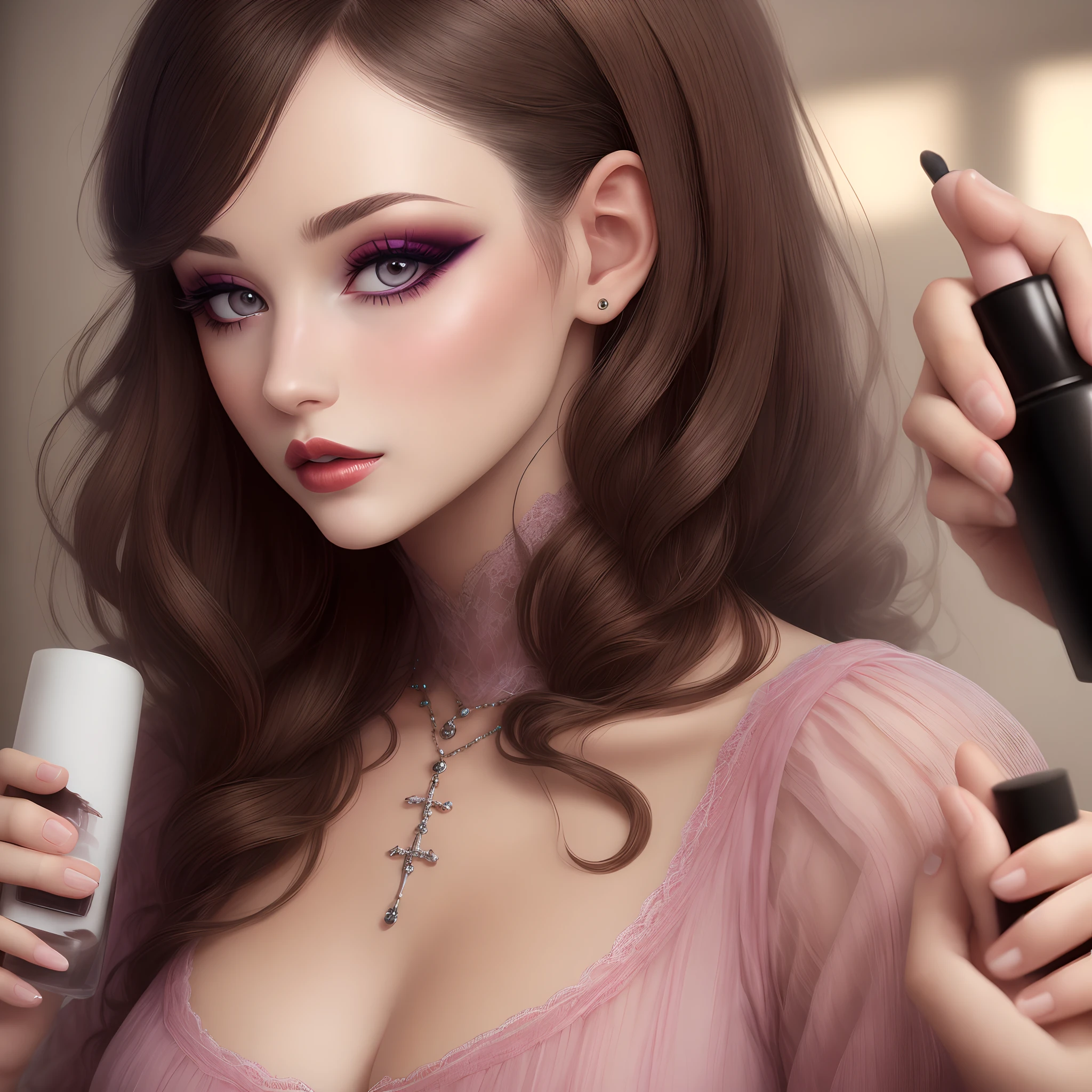 Woman with a makeup bottle CG