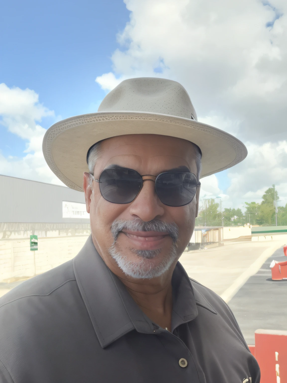 smiling man wearing a hat and sunglasses standing in a parking lot, joseph moncada, ted nasmit, photo taken in 2 0 2 0, wearing sunglasses and a hat, wearing a travel hat, joel torres, taken in the early 2020s, photo taken in 2018, barry qindsor-smith, rodney matthew, mechanic