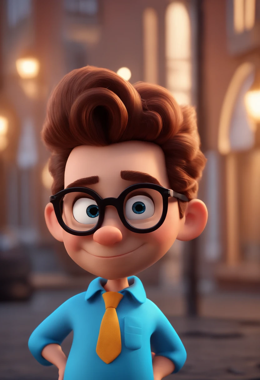 Cartoon character of a man with black glasses and a blue shirt, animation character, Caractere estilizado, animation style rendering, 3D estilizado, Arnold Maya render, 3 d render stylized, toon render keyshot, Personagem 3D, Personagem 3D, 3d rendering stylized, 3 d character render, personagem de desenho animado, Personagem de close up, Pose de personagem, (Estilo Pixar) (master part:1.2) (Bokeh) (best quality) (pele detalhada) (textura detalhada) (8k) (argila) (Cinematic lighting) (foco nítido