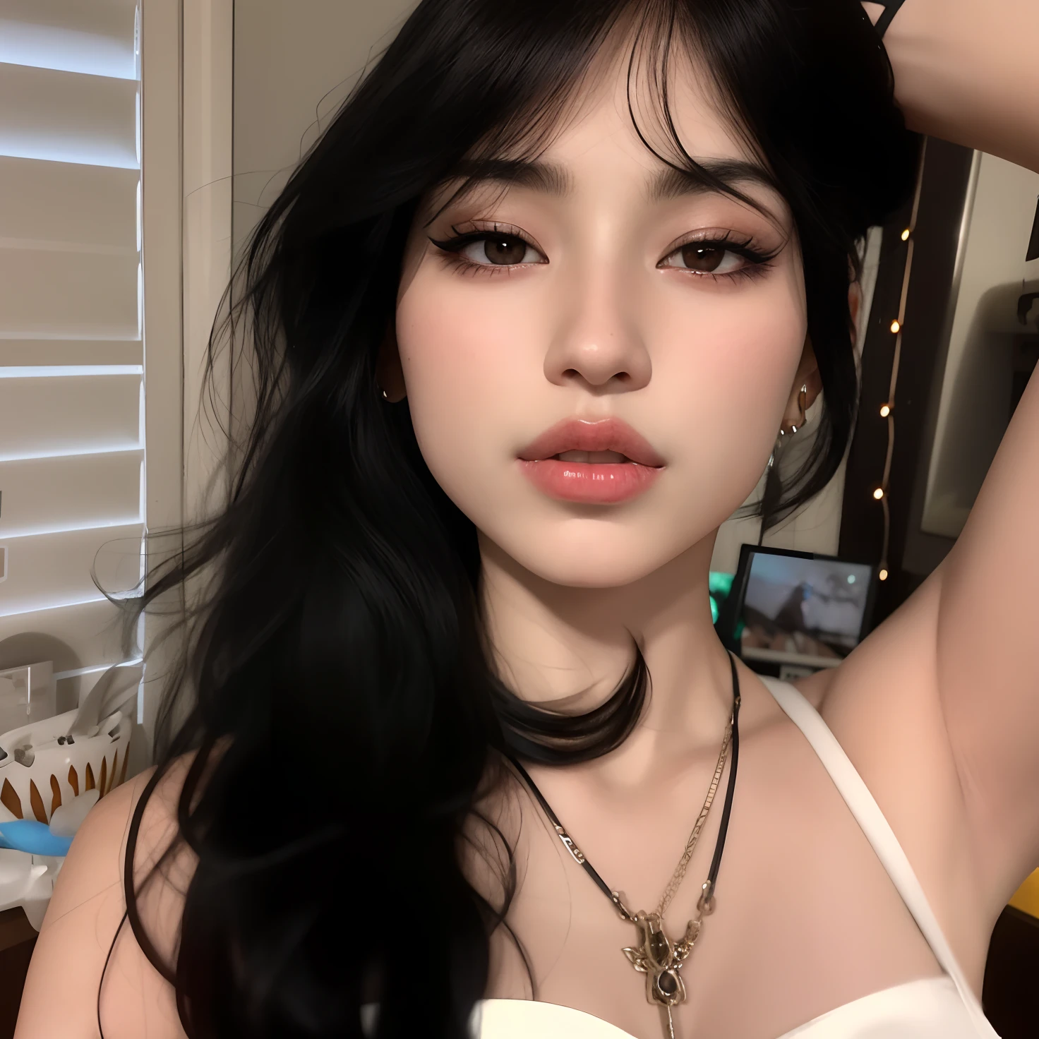 mulher arafed com cabelo preto longo e um top branco, 18 anos, pale goth beauty, cruel korean goth girl, 1 7 - year - old goth girl, Ela parece uma mistura de Grimes, with pale skin, pale fair skin!!, 1 6 anos, goth girl aesthetic, pale-skinned persian girl, 2 2 anos