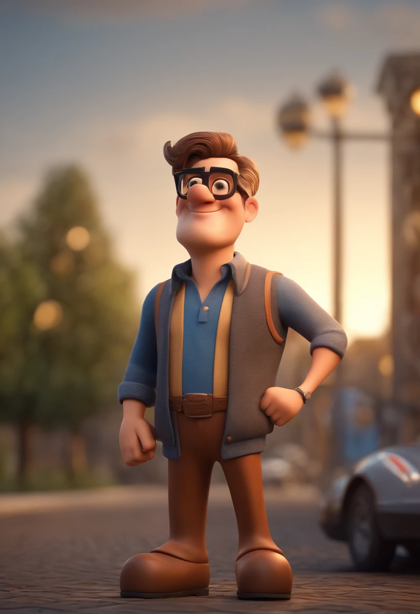 Cartoon character of a man with black glasses and a blue shirt, animation character, Caractere estilizado, animation style rendering, 3D estilizado, Arnold Maya render, 3 d render stylized, toon render keyshot, Personagem 3D, Personagem 3D, 3d rendering stylized, 3 d character render, personagem de desenho animado, Personagem de close up, Pose de personagem,  (Estilo Pixar) (master part:1.2) (Bokeh) (best quality) (pele detalhada) (textura detalhada) (8k) (argila) (Cinematic lighting) (foco nítido