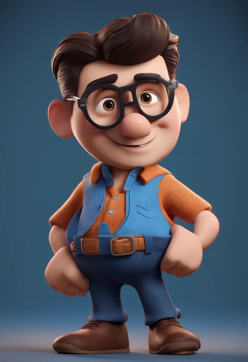 Cartoon character of a man with black glasses and a blue shirt, animation character, Caractere estilizado, animation style rendering, 3D estilizado, Arnold Maya render, 3 d render stylized, toon render keyshot, Personagem 3D, Personagem 3D, 3d rendering stylized, 3 d character render, personagem de desenho animado, Personagem de close up, Pose de personagem, (Estilo Pixar) (master part:1.2) (Bokeh) (best quality) (pele detalhada) (textura detalhada) (8k) (argila) (Cinematic lighting) (foco nítido