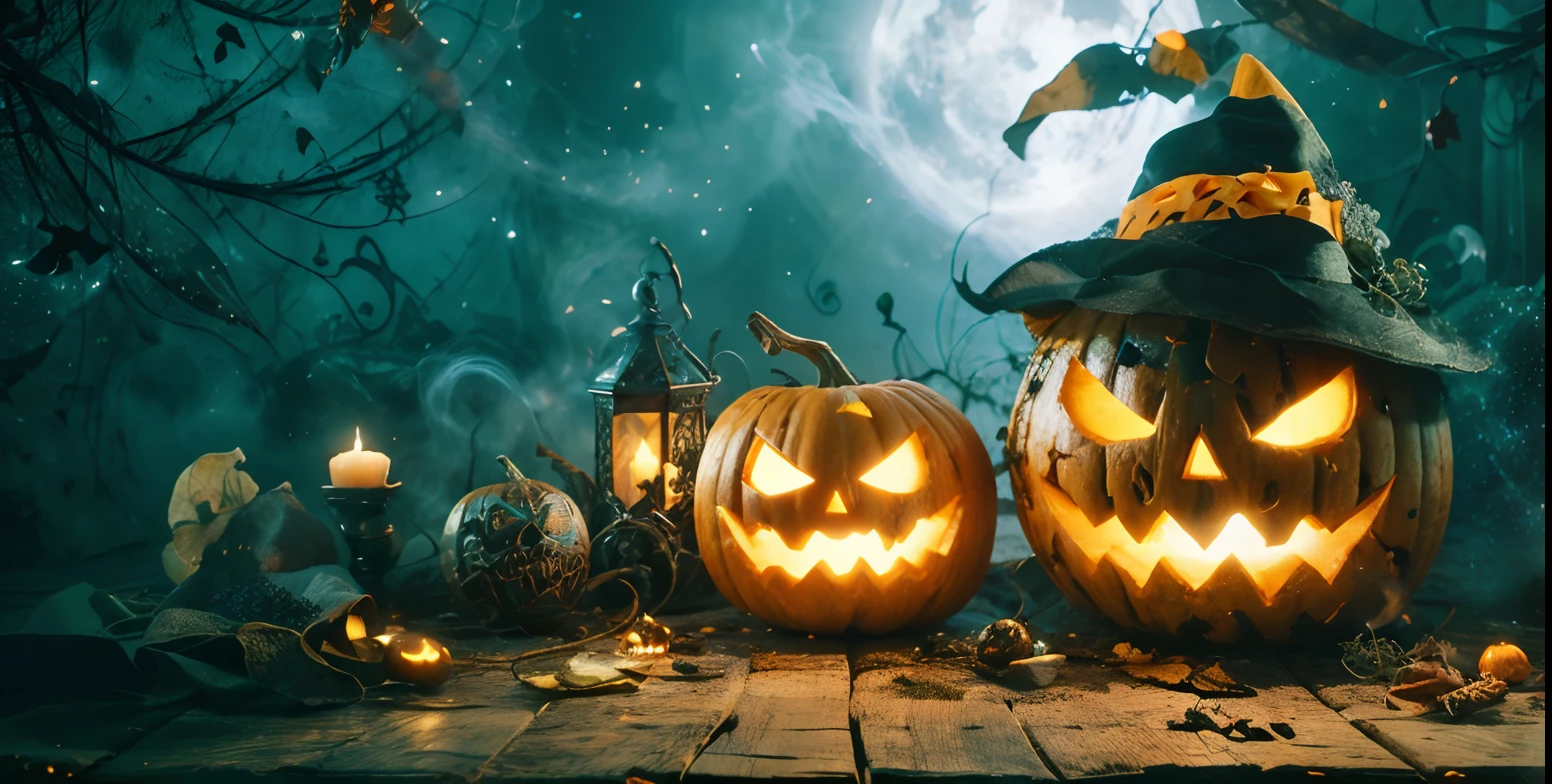 Pumpkin with scared face, Clima assustado com a melhor qualidade, Melhores efeitos, Melhores Sombras, best ilumination, 8k ultra HD super realista