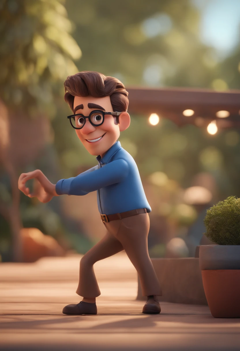 Cartoon character of a man with black glasses and a blue shirt, animation character, Caractere estilizado, animation style rendering, 3D estilizado, Arnold Maya render, 3 d render stylized, toon render keyshot, Personagem 3D, Personagem 3D, 3d rendering stylized, 3 d character render, personagem de desenho animado, Personagem de close up, Pose de personagem, (Estilo Pixar) (master part:1.2) (Bokeh) (best quality) (pele detalhada) (textura detalhada) (8k) (argila) (Cinematic lighting) (foco nítido