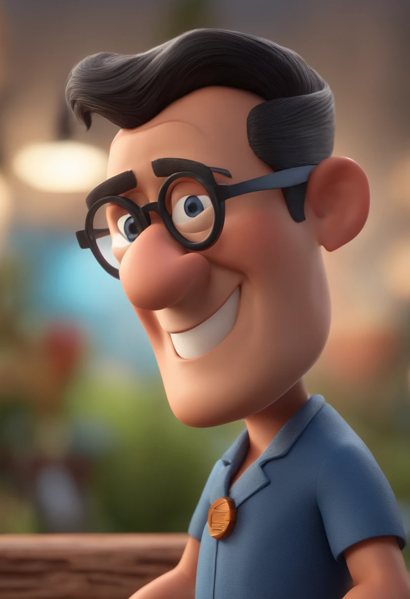 Cartoon character of a man with black glasses and a blue shirt, animation character, Caractere estilizado, animation style rendering, 3D estilizado, Arnold Maya render, 3 d render stylized, toon render keyshot, Personagem 3D, Personagem 3D, 3d rendering stylized, 3 d character render, personagem de desenho animado, Personagem de close up, Pose de personagem, (Estilo Pixar) (master part:1.2) (Bokeh) (best quality) (pele detalhada) (textura detalhada) (8k) (argila) (Cinematic lighting) (foco nítido