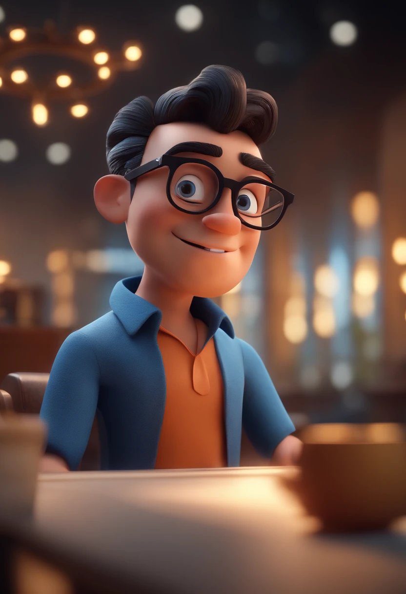 Cartoon character of a man with black glasses and a blue shirt, animation character, Caractere estilizado, animation style rendering, 3D estilizado, Arnold Maya render, 3 d render stylized, toon render keyshot, Personagem 3D, Personagem 3D, 3d rendering stylized, 3 d character render, personagem de desenho animado, Personagem de close up, Pose de personagem, (Estilo Pixar) (master part:1.2) (Bokeh) (best quality) (pele detalhada) (textura detalhada) (8k) (argila) (Cinematic lighting) (foco nítido