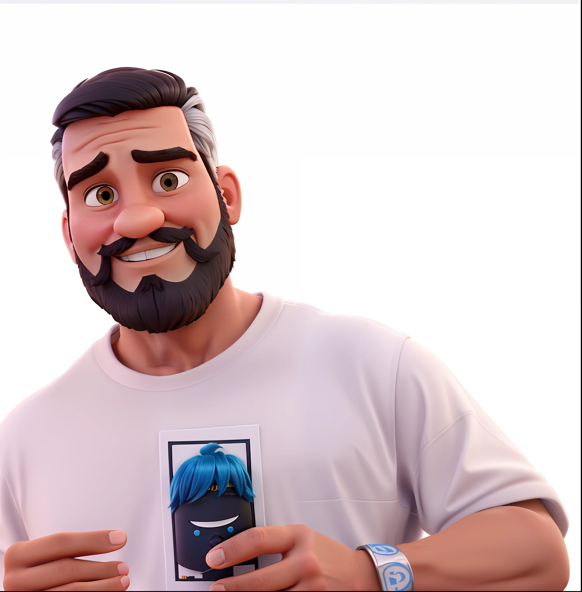Um homem branco,cabelo preto e barba estilo Disney Pixar alta qualidade,melhor qualidade