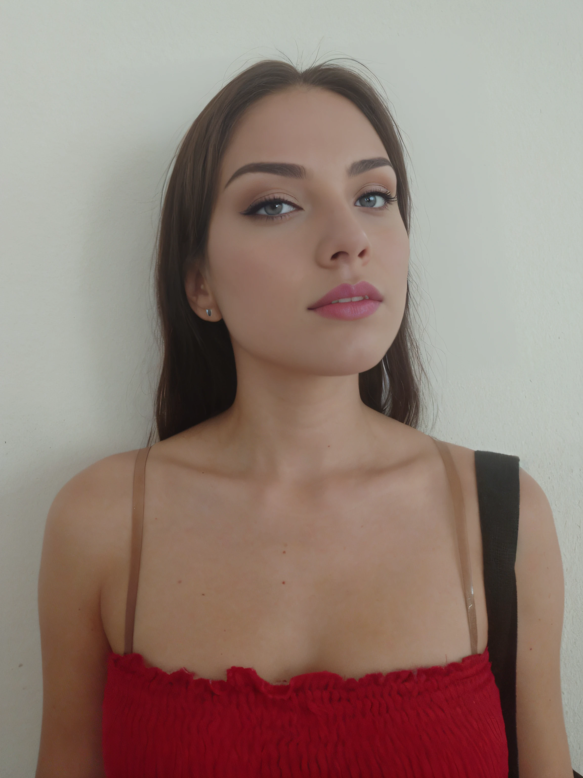 a woman (27 years old) keeping the same face, bright green eye, Aimee Lou Wood, Ana de armas, fine detailed green eyes, retracted pupils, Fine quality bright green eye, same color for both eyes, same expression, retracted pupil, same clothes, same body, fine quality hair, same color, arrogant smile, bold sexy smile, arrogant sexy look. 32k image, professional Photography, highest quality. closed lips, closed mouth.
