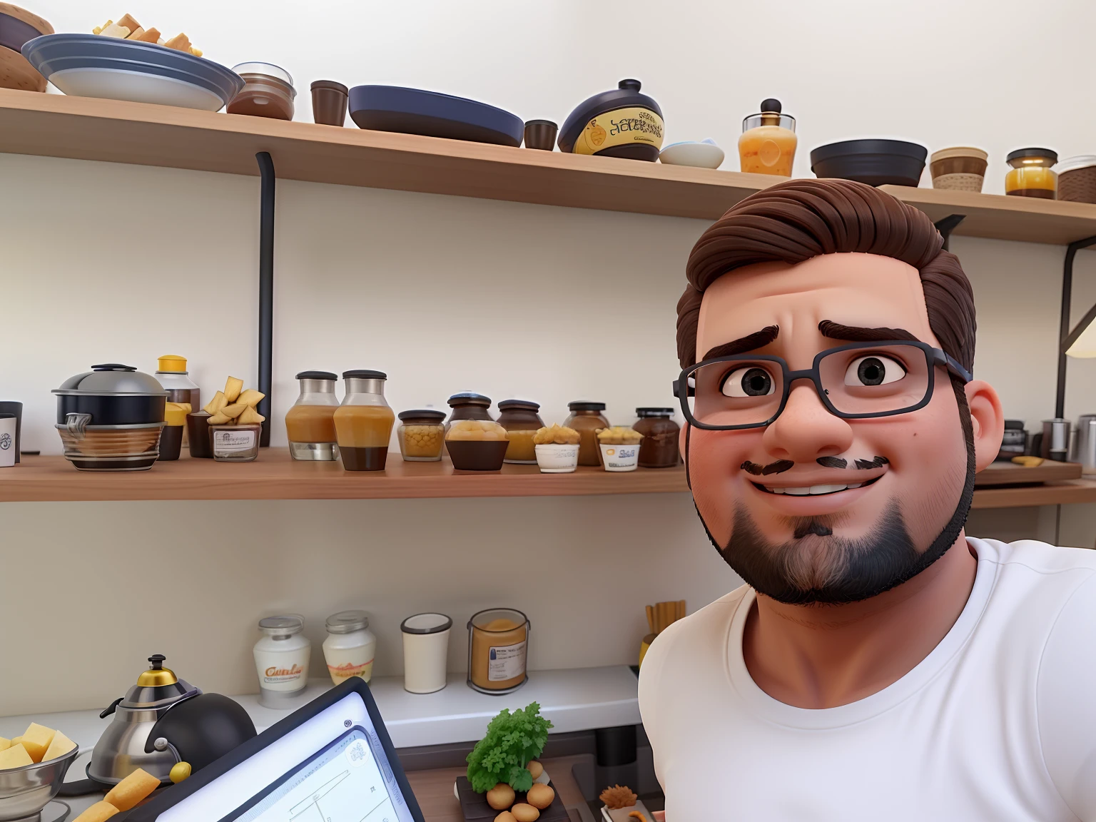 Um gordinho de cabelo cortado em volta de uma cadeira de barbeiroaltura de 1,70, illuminated by the light of a lamp, contra o pano de fundo de uma barbearia